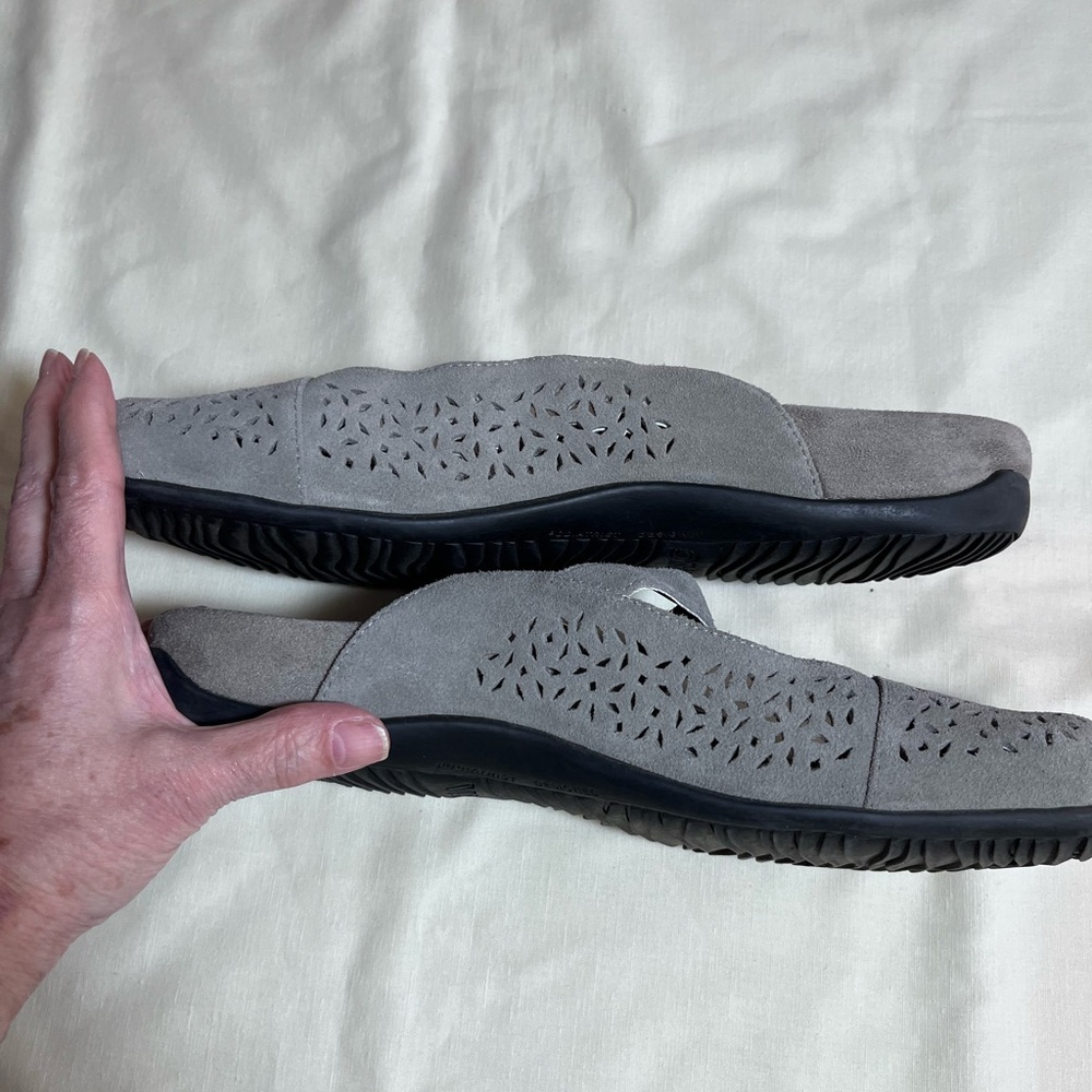 Vionic Gray Suede Perforated Mary Jane Clog Mules - Picture 6 of 7